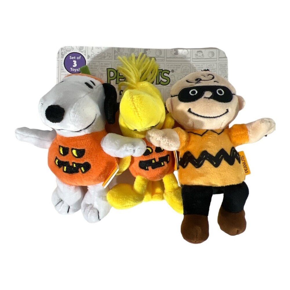 Woodstockโ Peanuts 3pk Dog Toy Halloween Costumes 8" Squeaks BRAND NEW